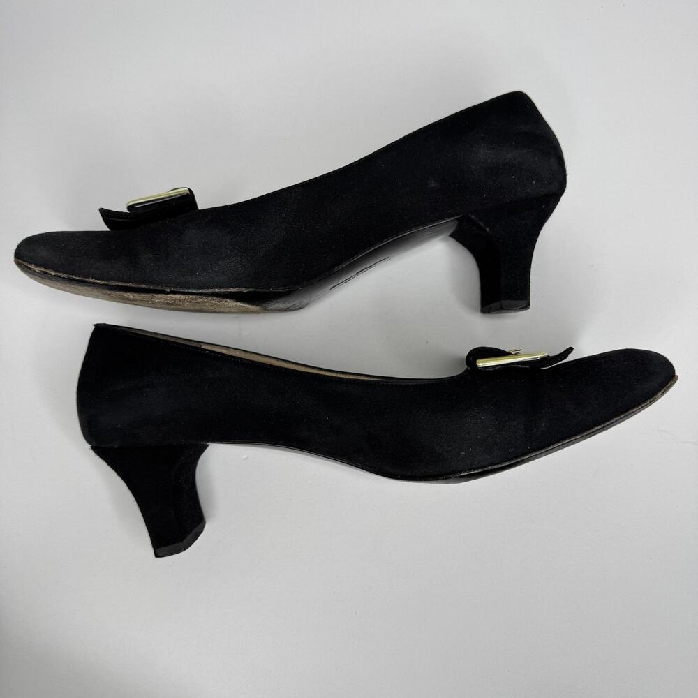 Vintage Salvatore Ferragamo Shoes Womens Size 8.5 Black Suede Heel Pumps Italy - Picture 5 of 10